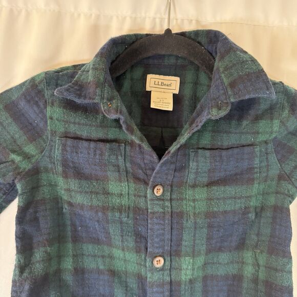 LL Bean Flannel Shirt Toddler 3T Green Plaid Button Up Long Sleeve 100% Cotton - Picture 4 of 9